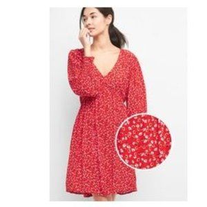 NWT GAP Long Sleeve Swing Dress Red Floral Print